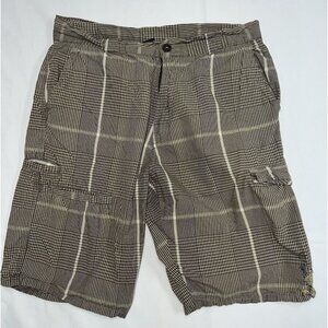 Burnside Shorts Mens Size 30 Brown Plaid Cargo Pockets Embroidered Casual Preppy